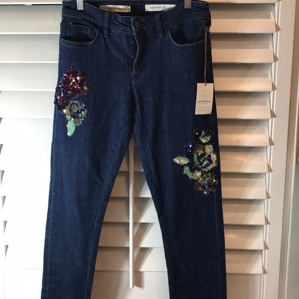 Anthropologie slim boyfriend jeans sequins NWT 8